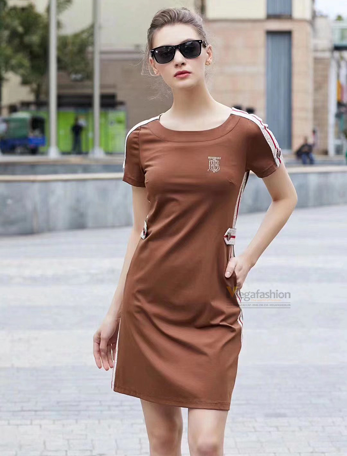Đầm suông ngắn tay viền phối họa tiết